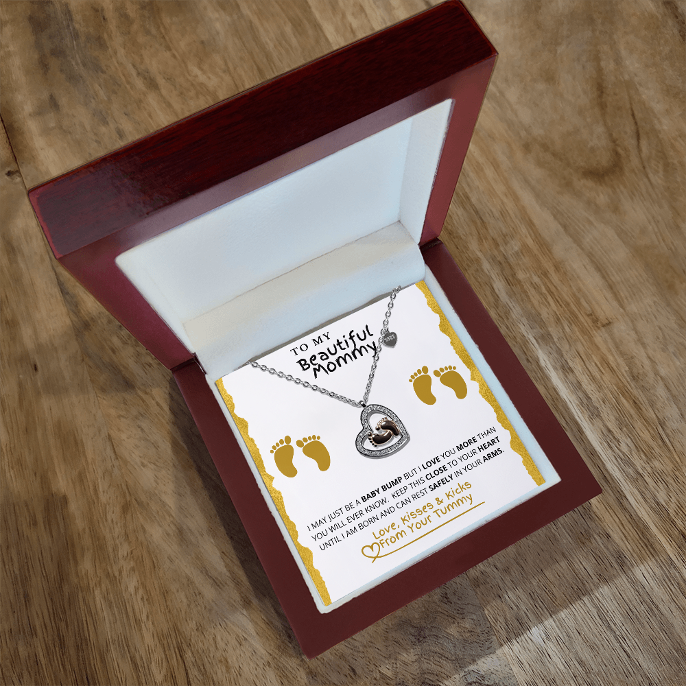 Baby Feet Heart Necklace And LED Gift Box Gift Set