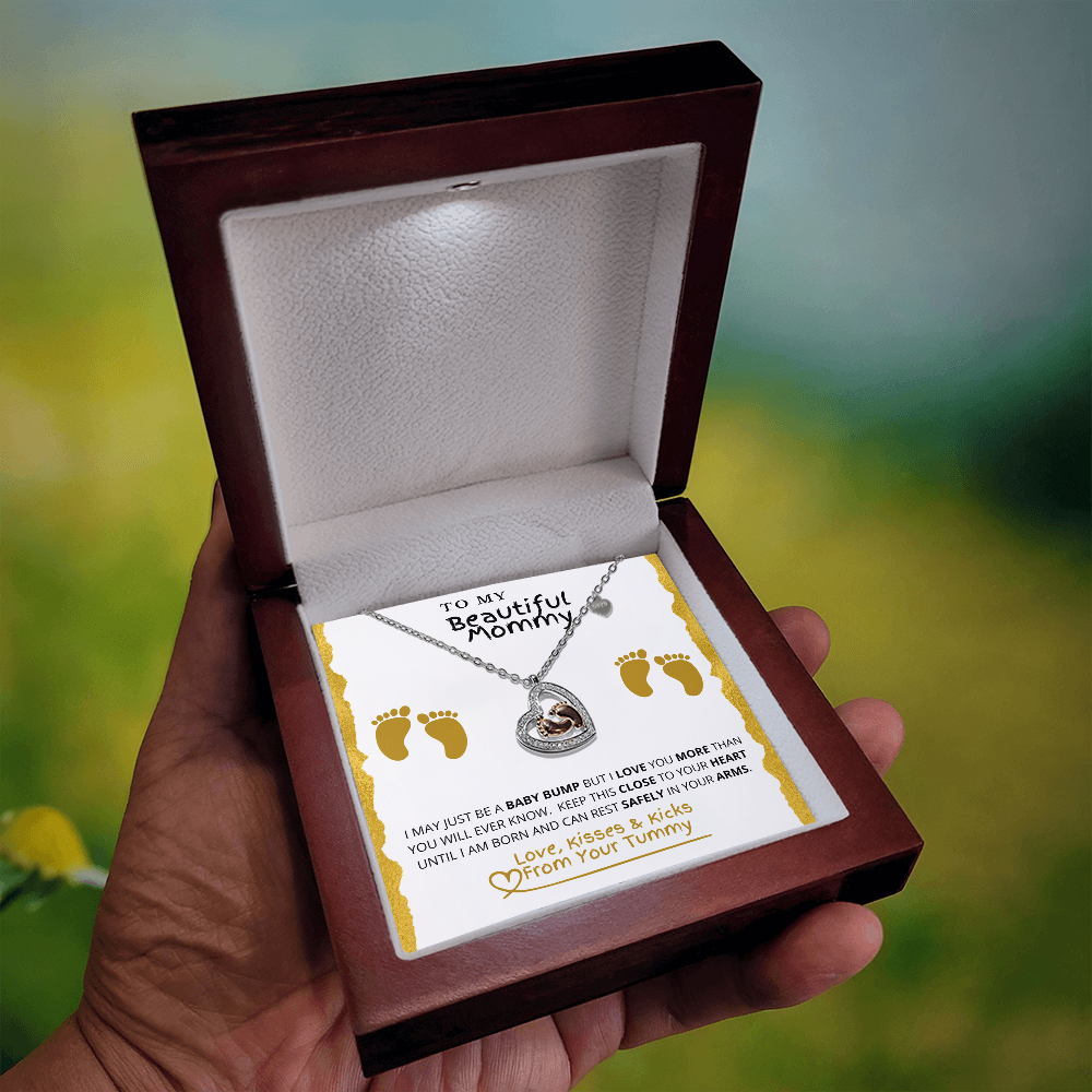 Baby Feet Heart Necklace And LED Gift Box Gift Set