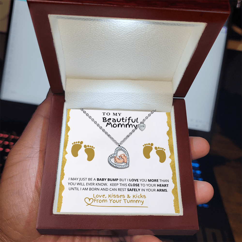 Baby Feet Heart Necklace And LED Gift Box Gift Set