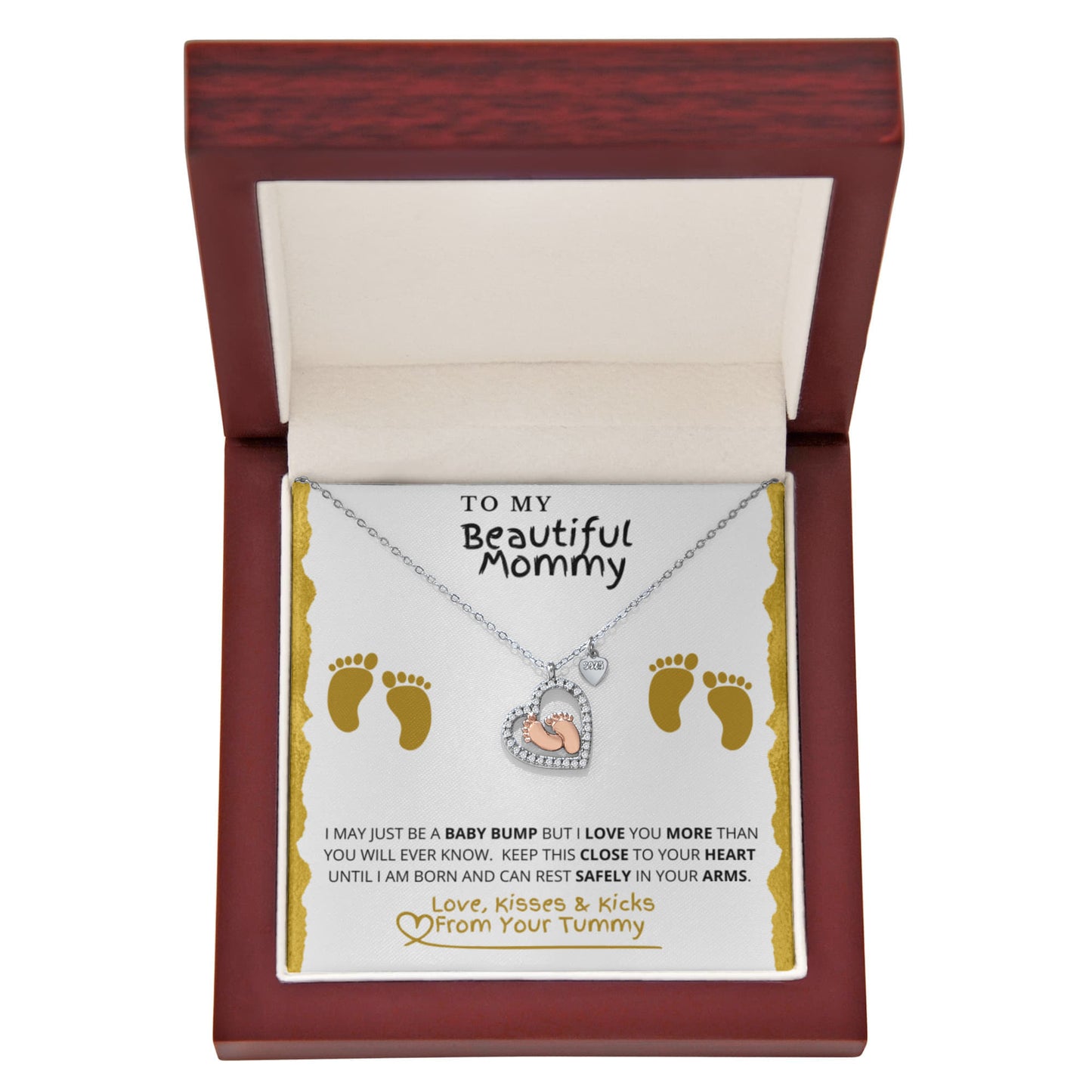 Baby Feet Heart Necklace And LED Gift Box Gift Set