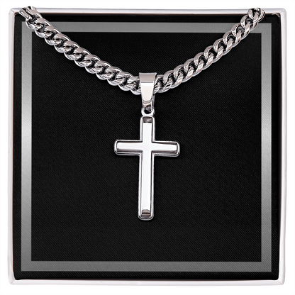 Artisan Gold or Silver Dipped Cross with Cuban Link Chain - Gift Box Included