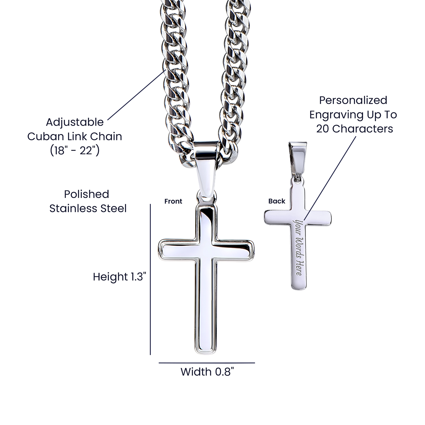 Artisan Gold or Silver Dipped Cross with Cuban Link Chain - Gift Box Included
