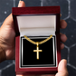 Artisan Gold or Silver Dipped Cross with Cuban Link Chain - Gift Box Included