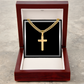 Artisan Gold or Silver Dipped Cross with Cuban Link Chain - Gift Box Included