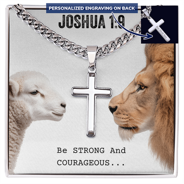 Personalized Cross Necklace with Cuban Chain - Bible Verse Gift - Joshua 1 9