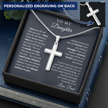 Engraved Cross Necklace - To My Daughter Love Dad
