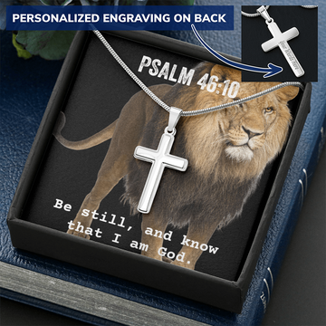 Personalized Cross Necklace - Bible Verse Gift - Psalm 46 10