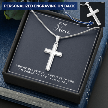 To My Niece - Personalized Cross Necklace - You're Beautiful - Gold