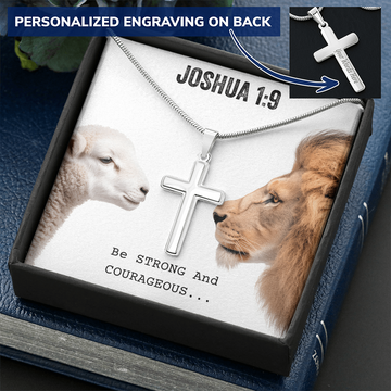 Personalized Cross Necklace - Bible Verse Gift - Joshua 1 9