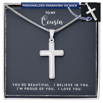 Personalized Cross Necklace - Cousin Gift - Believe in You - Gold