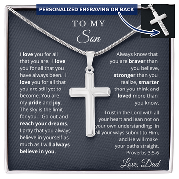 Personalized Cross Necklace - To My Son love Dad - Gold