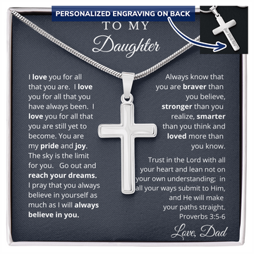 Engraved Cross Necklace - To My Daughter Love Dad