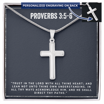 Proverbs 3:5-6 - Engraved Cross Necklace - Bible Verse Gift