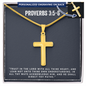 Proverbs 3:5-6 - Engraved Cross Necklace - Bible Verse Gift