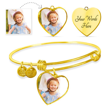 Engraved Heart Photo Bangle | Upload Your Own Photo | Engrave Your Personal Message