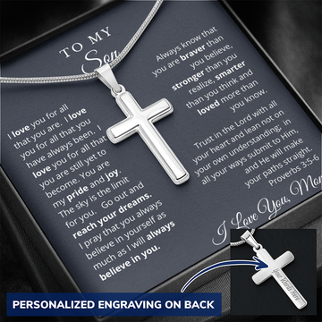 To My Son - Engraved Cross Necklace - Trust in the Lord