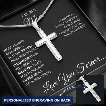 Mom Necklace Engraved Cross