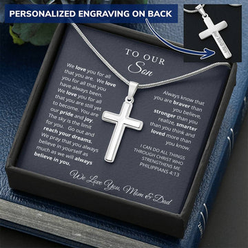 To Our Son From Mom and Dad - We Believe in You Cross Necklace [BEST SELLER]