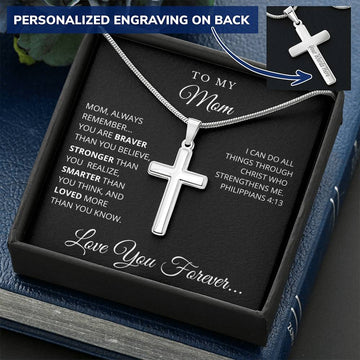 Mom Necklace Engraved Cross