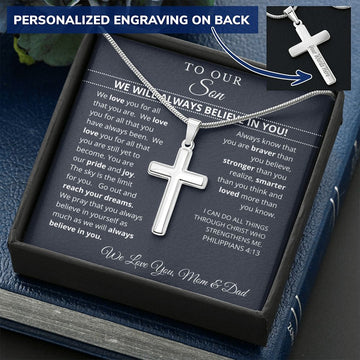 Graduation Gift for Son | Believe in You | Personalized Cross Necklace