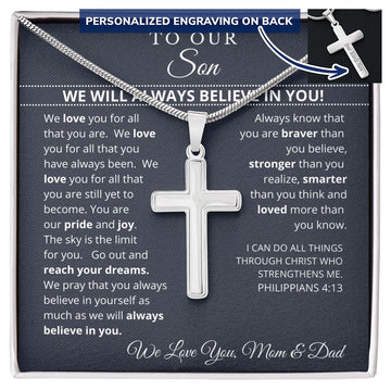 Graduation Gift for Son | Believe in You | Personalized Cross Necklace