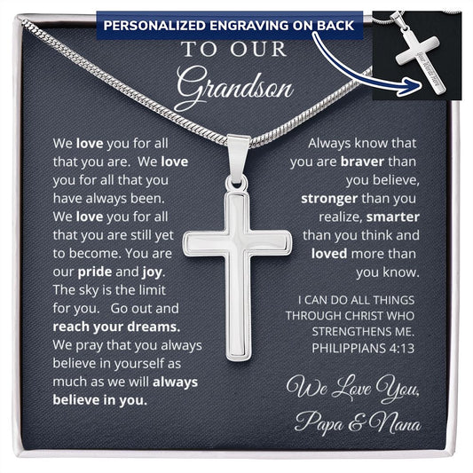 To Our Grandson from Papa and Nana | Personalized Cross Necklace