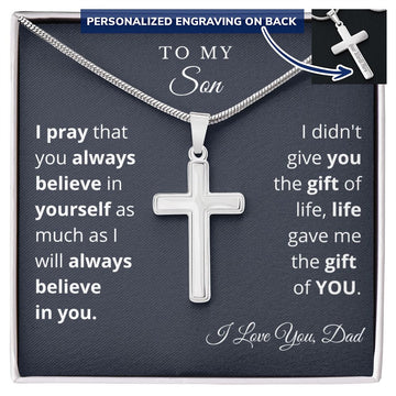 To My Son From Dad Engraved Cross Necklace Graduation Gift for Son Men Jewelry Son Gift For Birthday Military Christmas Gift