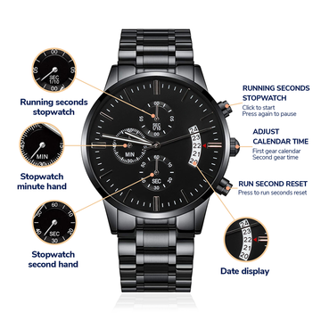 Personalized Black Stainless Steel Quality Luxury Quartz Watch- Free Engraving- Luxury Gift For Men