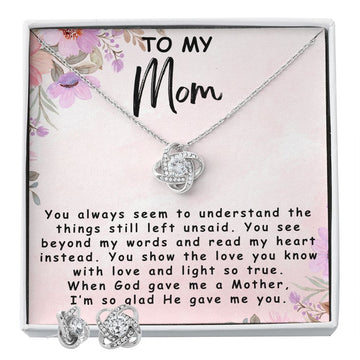 To My Mom | God Gave Me A Mother | Love Knot Necklac and Earring Set