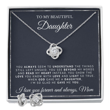 To My Beautiful Daughter | When God Gave Me A Daughter | Love Knot Necklace and Earring Gift Set