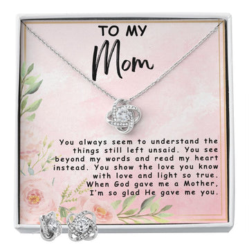To My Mom | God Gave Me a Mother | Love Knot Necklace and Earring Set