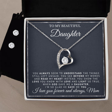 To My Beautiful Daughter | When God Gave Me A Daughter | Forever Love Necklace and Earring Gift Set
