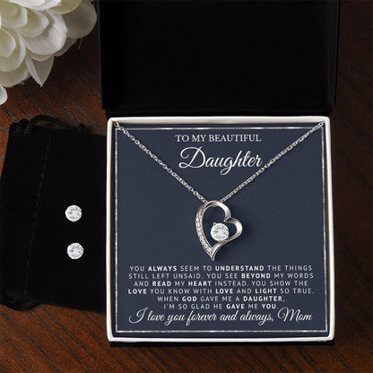 To My Beautiful Daughter | When God Gave Me A Daughter | Forever Love Necklace and Earring Gift Set