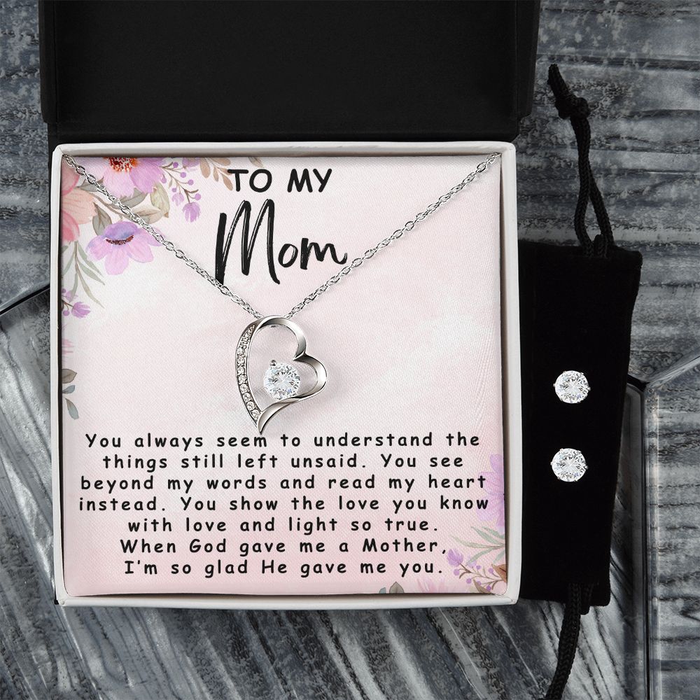 To My Mom | God Gave Me a Mother | Forever Love Necklace and Earring Set