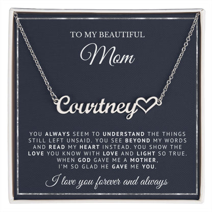 To My Beautiful Mom | When God Gave Me A Mother | Personalized Heart Name Necklace