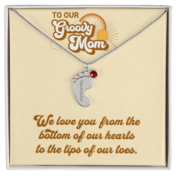 To Our Groovy Mom | Personalized Baby Feet Necklace with Birthstone