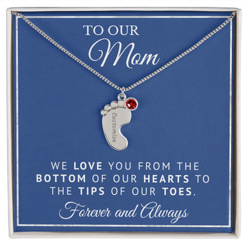 To Our Mom | Personalized Baby Feet Necklace with Birthstone