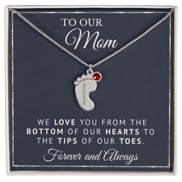 To Our Mom | Personalized Baby Feet Birthstone Necklace