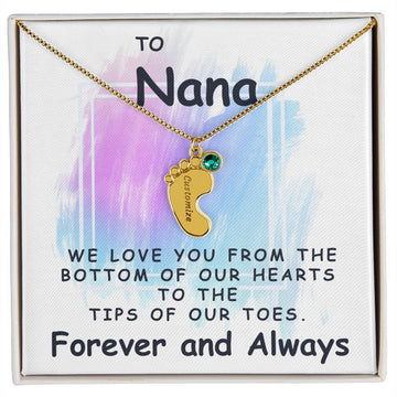 To Nana | Personalized Baby Feet Necklace with Birthstone
