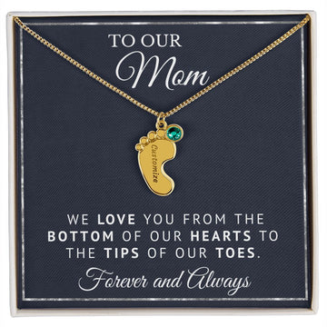 To Our Mom | Personalized Baby Feet Birthstone Necklace