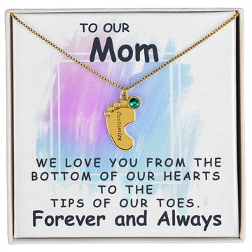 To Our Mom | Personalized Baby Feet Necklace with Birthstone