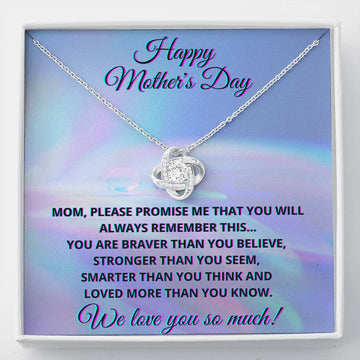 Happy Mother's Day Love Knot Necklace - To Mom from Son or Daughter