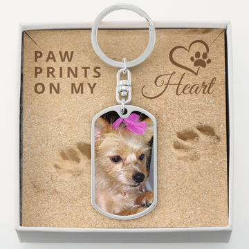Photo Dog Tag Keychain | Paw Prints on My Heart